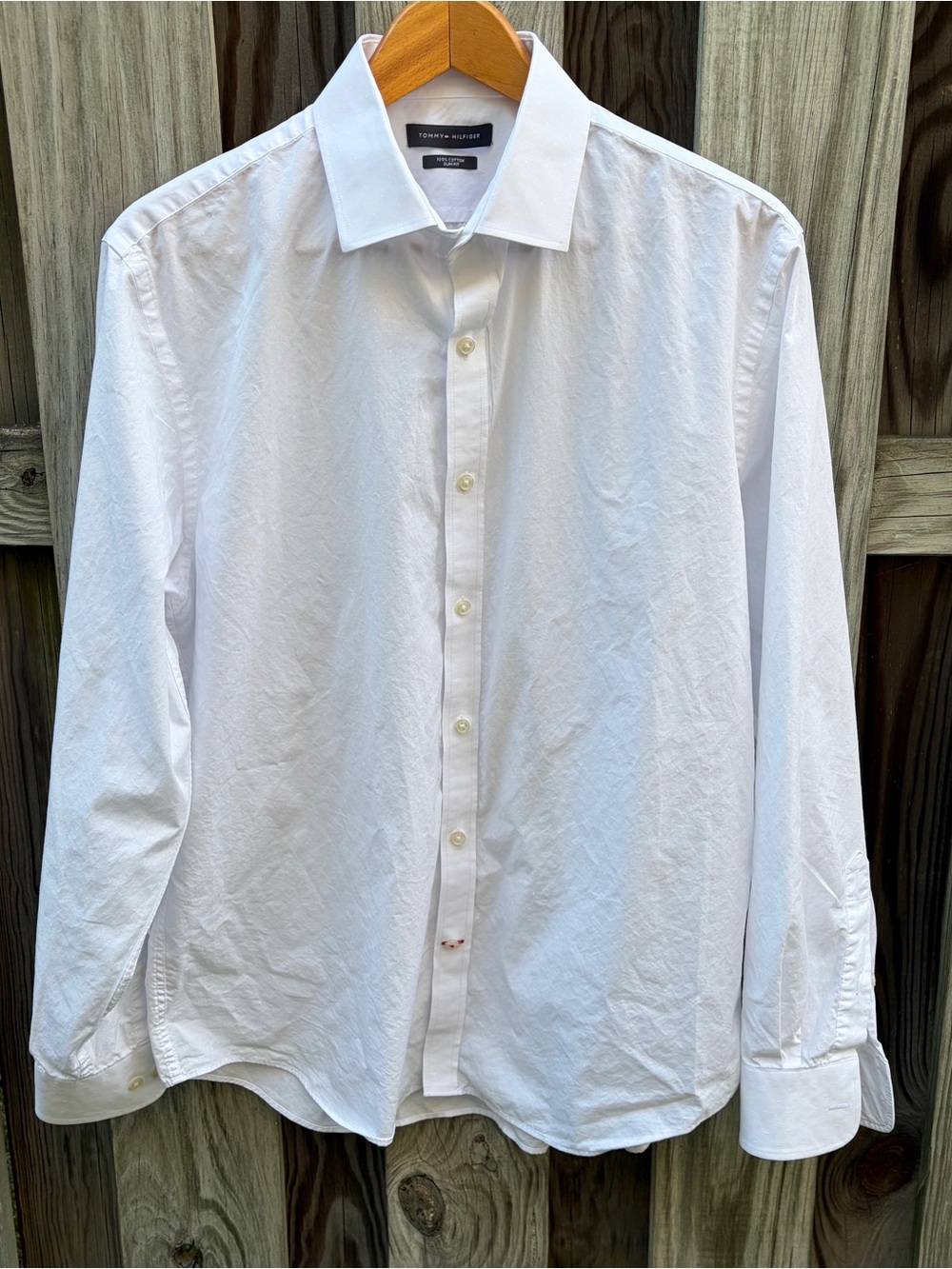 Tommy Hilfiger WHITE L/S Dress Shirt 16.5x34 Cotton SLIM Fit